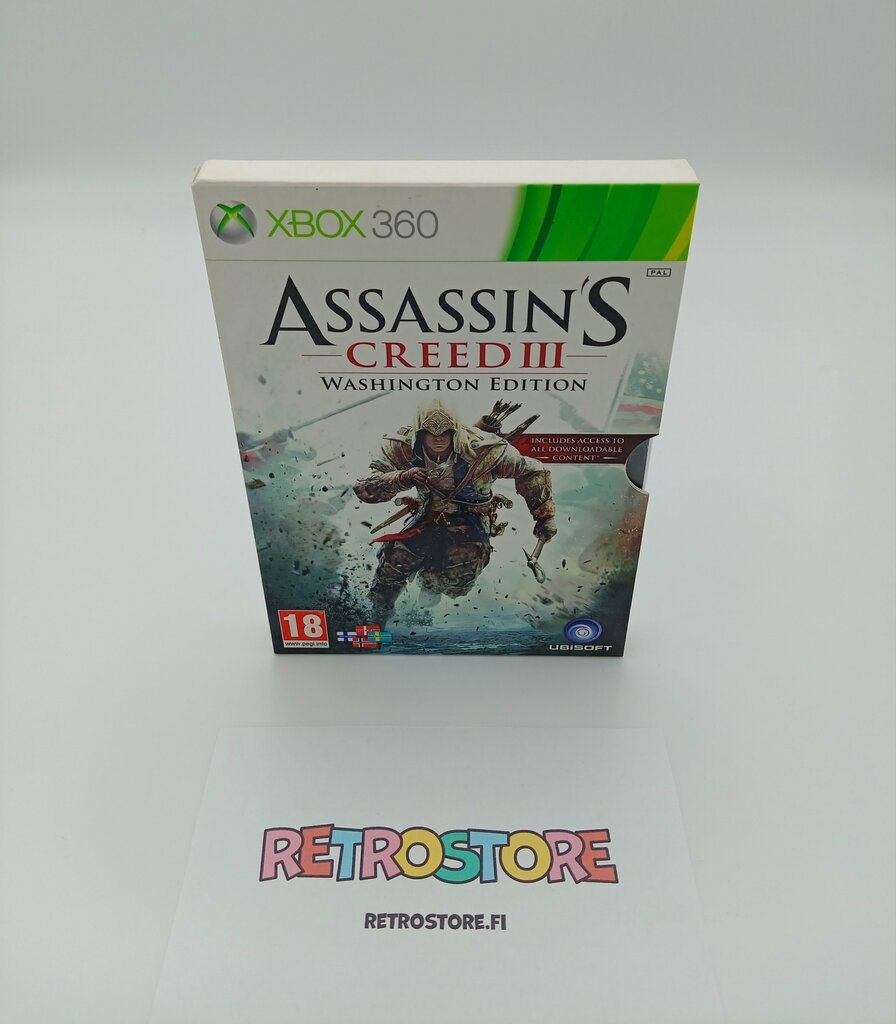 xbox 360 assassins creed 3 washington edition etukansi, pahvikotelo