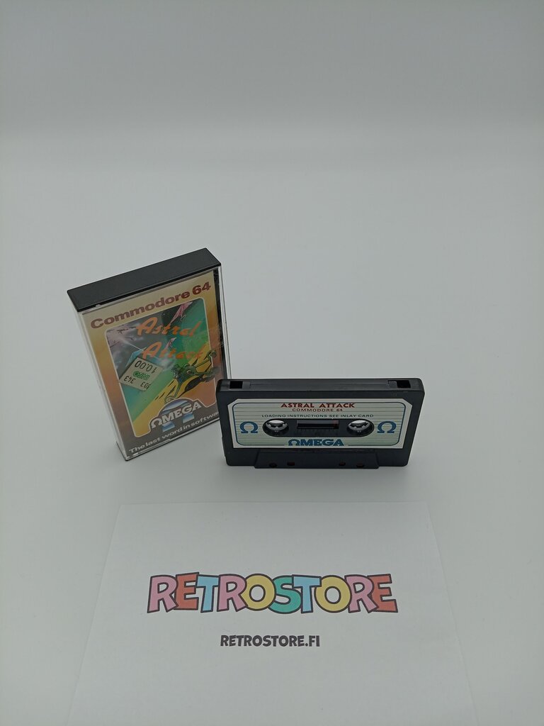 commodore 64 astral attack kasetti ja kotelo