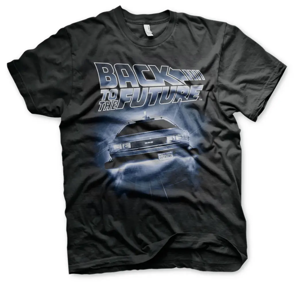 Back-To-The-Future-Flying-Delorean-t-paita-musta