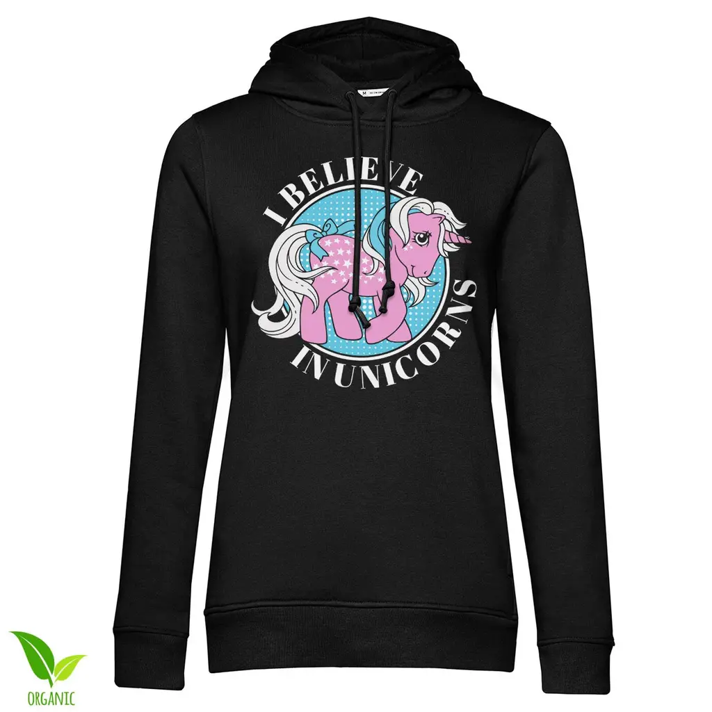 Tyttöjen My Little Pony -huppari, jossa on värikäs yksisarvisaiheinen printti ja teksti I Believe In Unicorns.