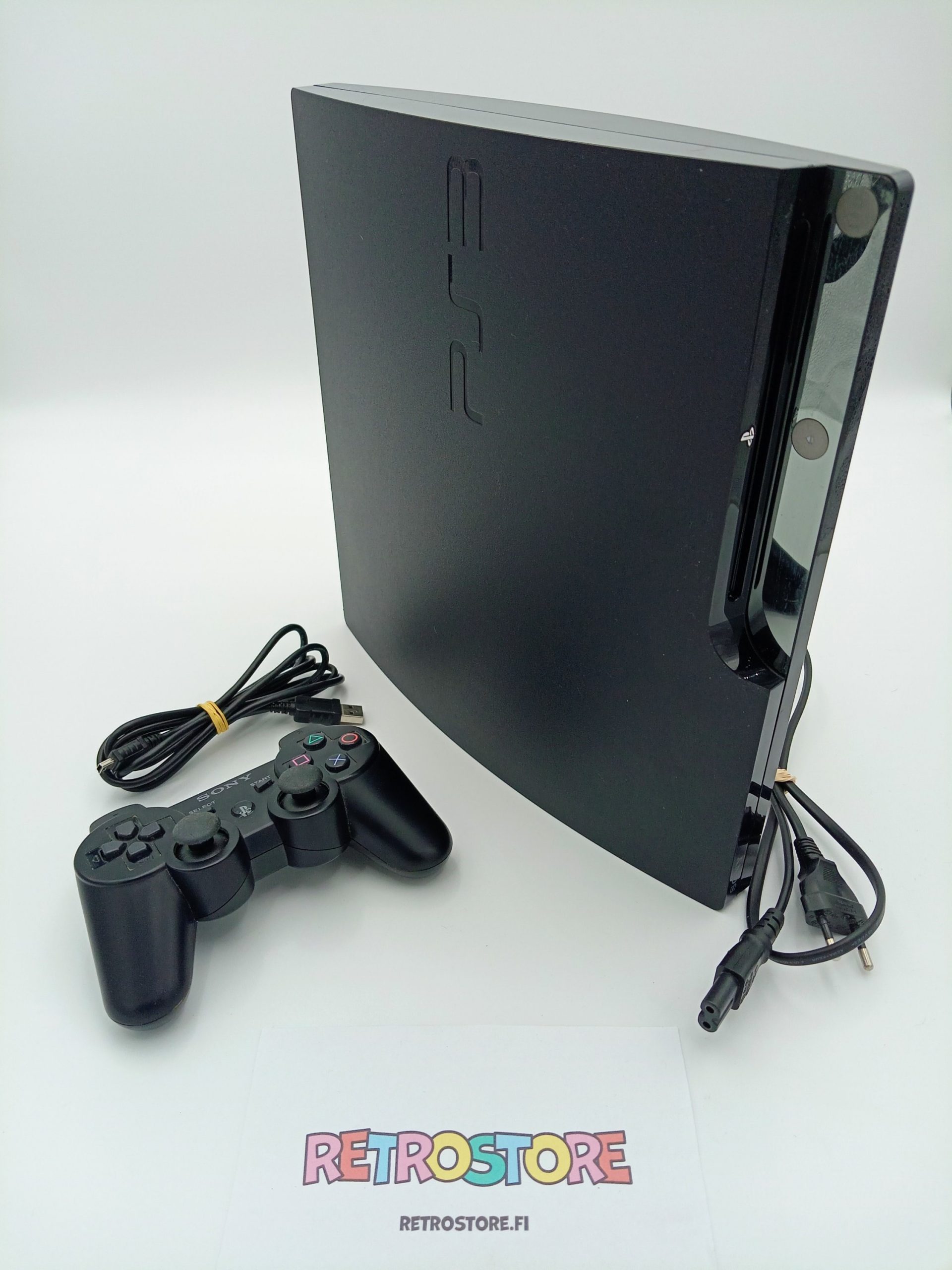 ps3 konsoli, ohjain ja johdot