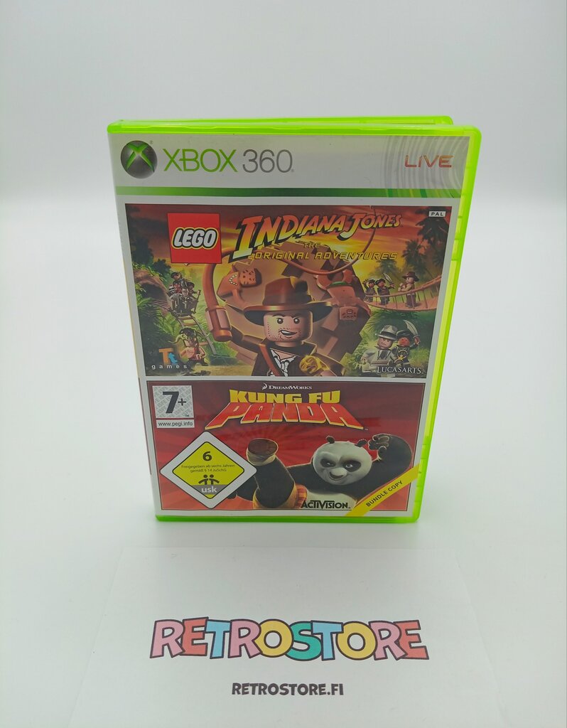 xbox 360 lego indiana jones ja kung fu panda kokoelma etukansi