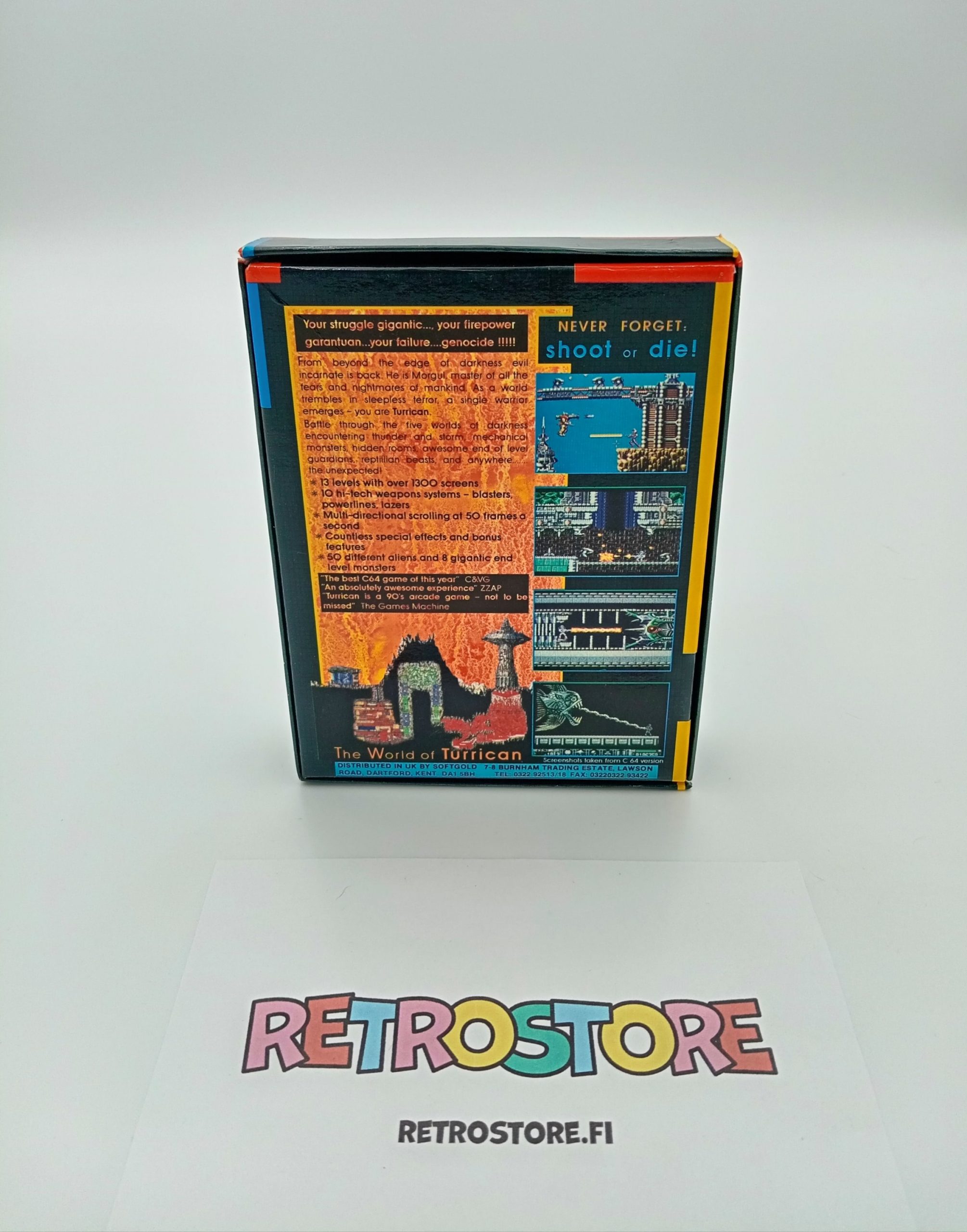 Turrican Commodore 64 CIB alkuperäinen pelipaketti takakansi