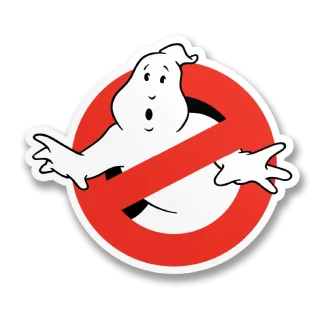 Ghostbusters logo -tarra valkoisella taustalla