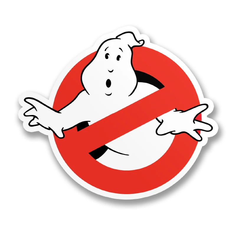 Ghostbusters logo -tarra valkoisella taustalla